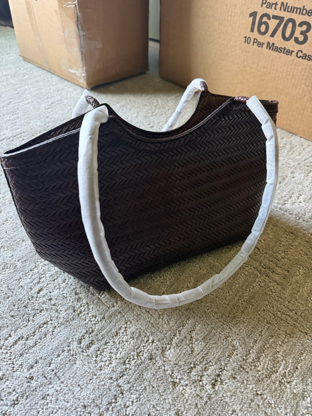 Woven Dark Brown Tote Bag with Braided Straps - Picture 5 of 5